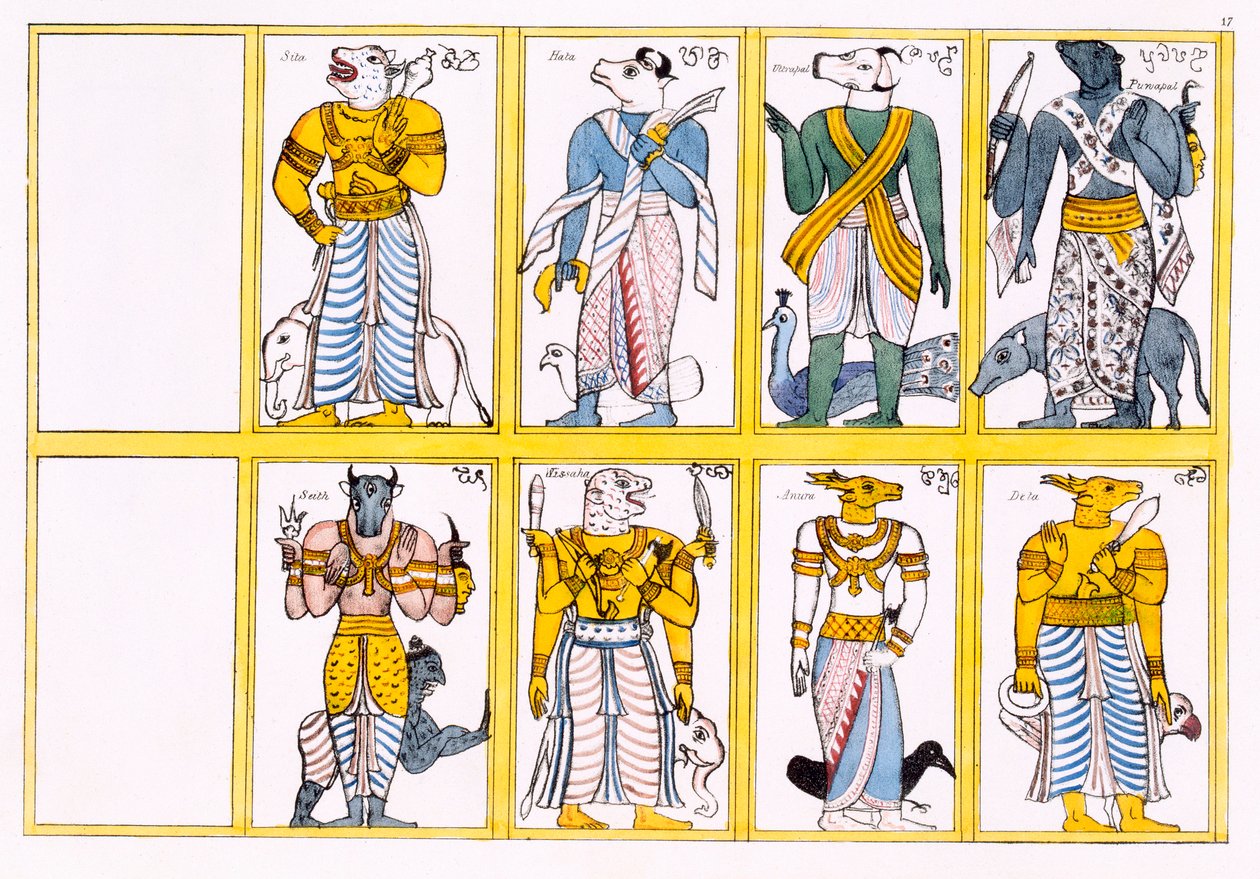 Ďáblové, včetně Ayimane, Sooniyan a Calloo-Coomare, z Historie a doktrína buddhismu od Edwarda Uphama, 1829 od English School