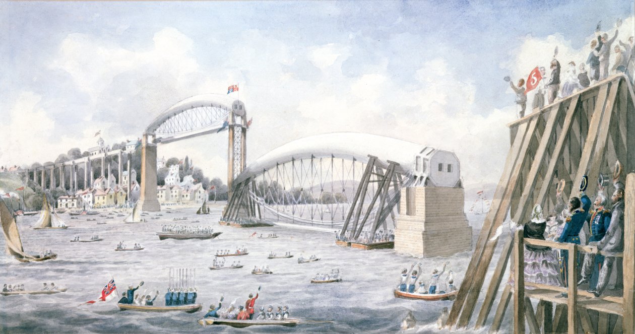 Plovoucí poslední úsek mostu Royal Albert Bridge, Saltash (wc na papíře) od English School