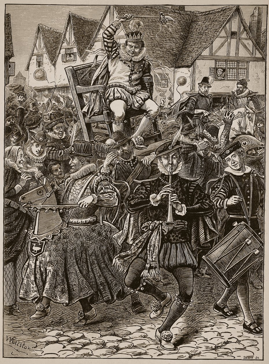 Skotačení My Lord of Misrule, ilustrace z Cassells Illustrated History of England (sépiová fotografie) od English School