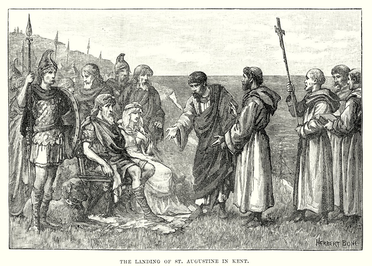 Přistání svatého Augustina v Kentu (rytina) od English School