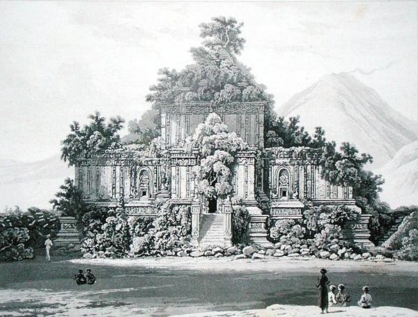 Velký chrám v Brambanan, deska 35 ze svazku II „Historie Jávy“ od Thomase Stamforda Rafflese (1781-1826), vydáno 1817 (litografie) od English School