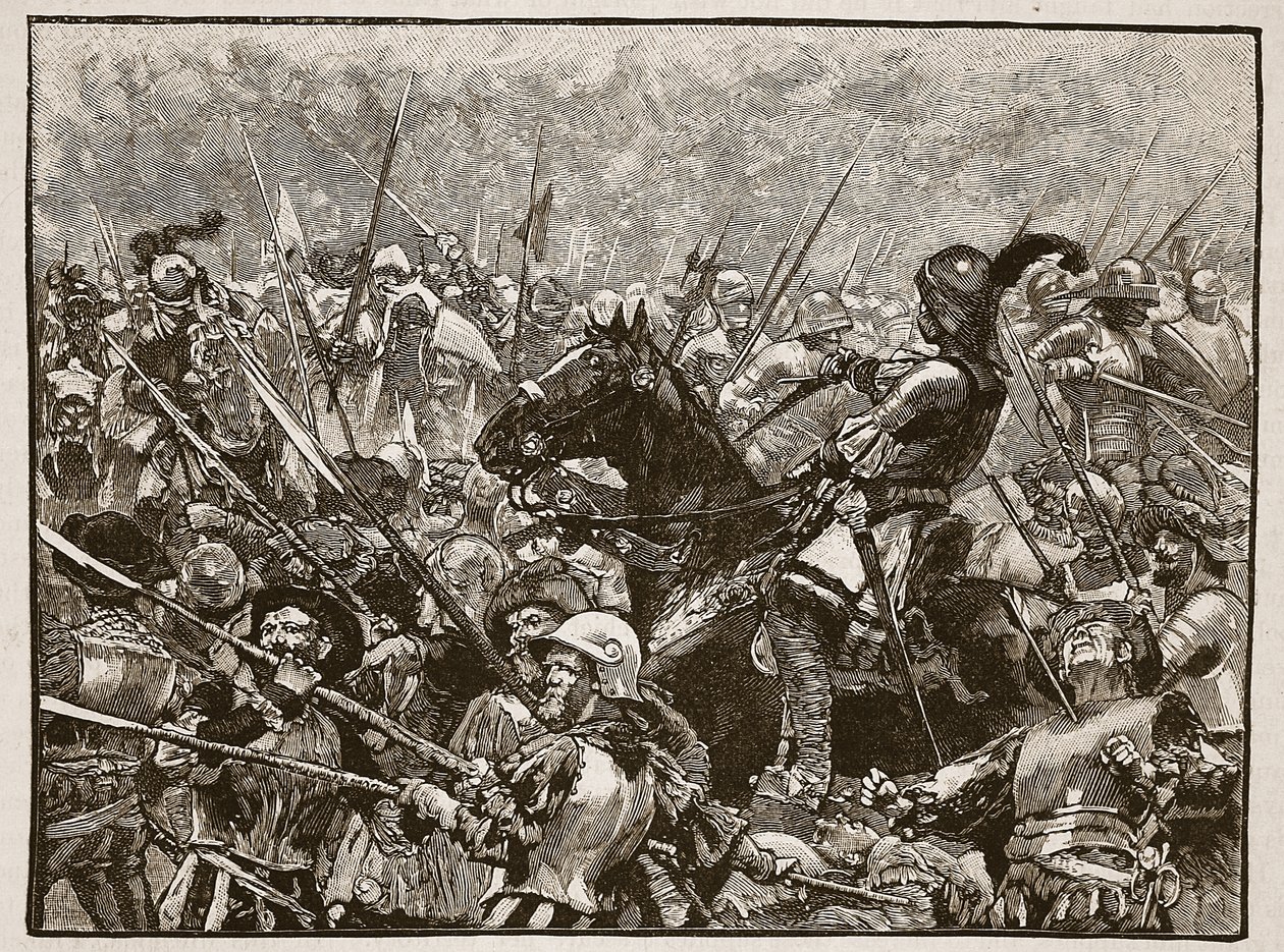 Poslední boj Schwarze a jeho Němců, ilustrace z Cassells Illustrated History of England (sépiová fotografie) od English School