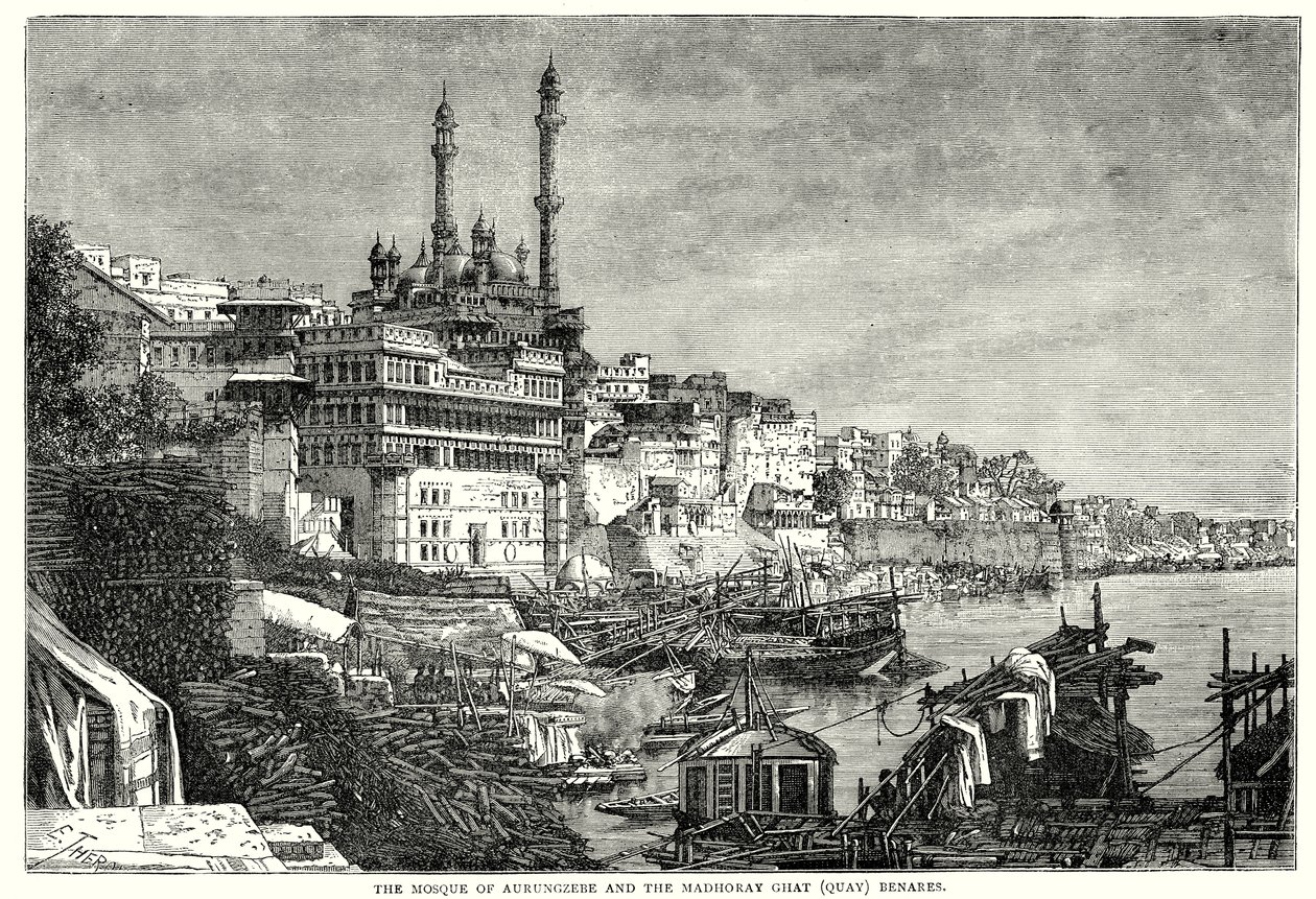 Aurungzebeho mešita a Madhoray ghat Benares (rytina) od English School