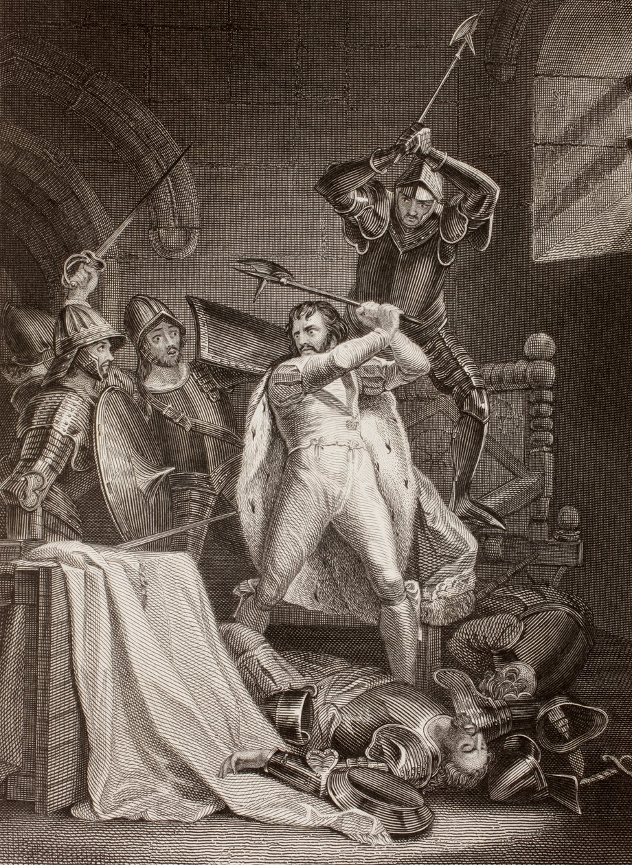 Vražda Richarda II z Anglie na zámku Pontefract v roce 1400 (litho) od English School