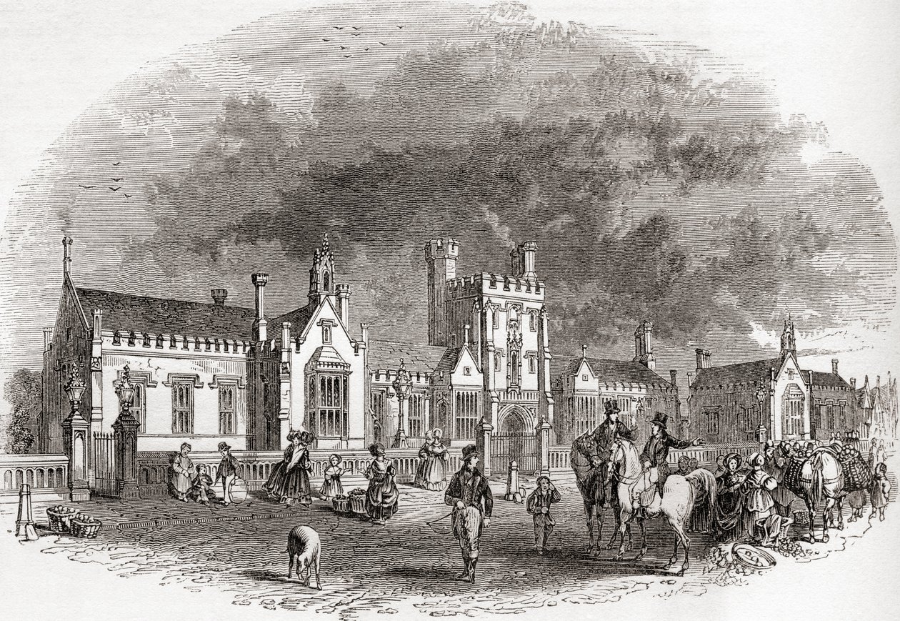 Stará bedfordská škola, přestavěná koncem 19. století, ze staré Anglie: Vydavatelství a nakladatelství Old England, Praha: Muzeum obrazů, vyd. 1847 od English School