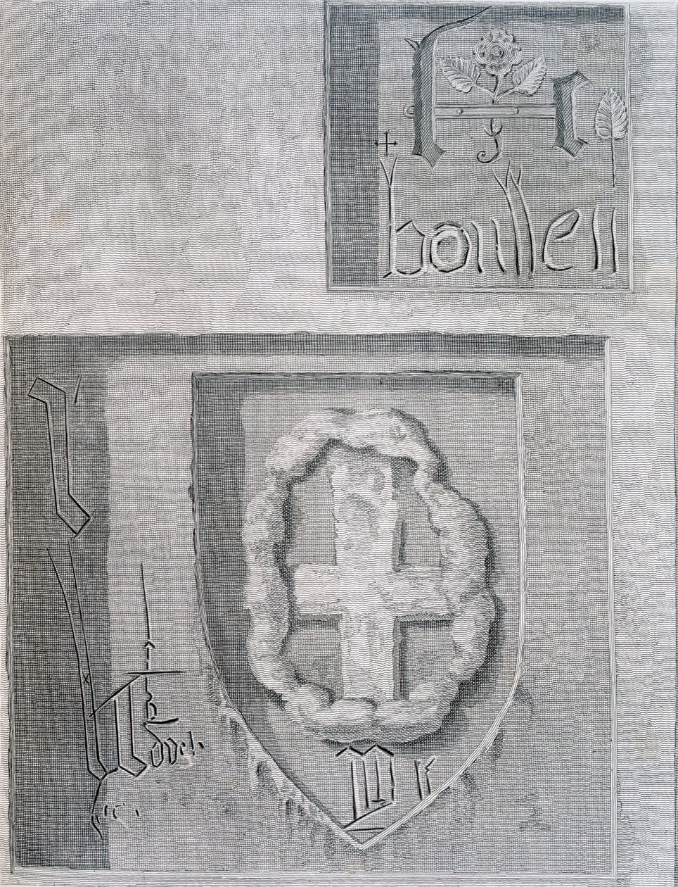 Podpis Anny Boleyn s Tudorovskou růží během jejího uvěznění v Tower of London a další vězeň vyřezávání kříže, 1815 od English School