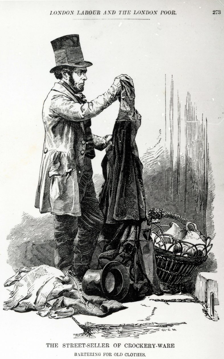 Pouliční prodejce nádobí s výměnou starého oblečení, kolem roku 1840 od English School