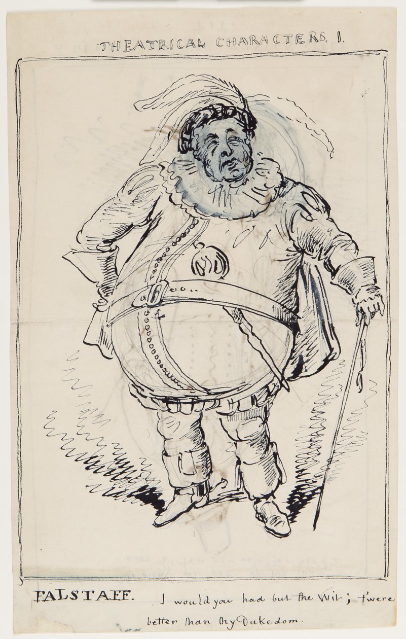 Divadelní postavy 1: Falstaff, cca 1825 (pero a inkoust na papíře) od English School
