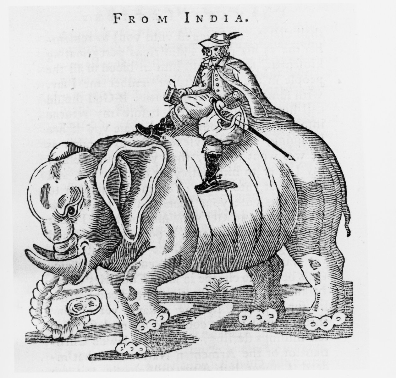 Thomas Coryate (asi 1577-1617) na slonovi, z Dopisů z Indie v Coryats Crudities, svazek 3, vydáno 1776 od English School