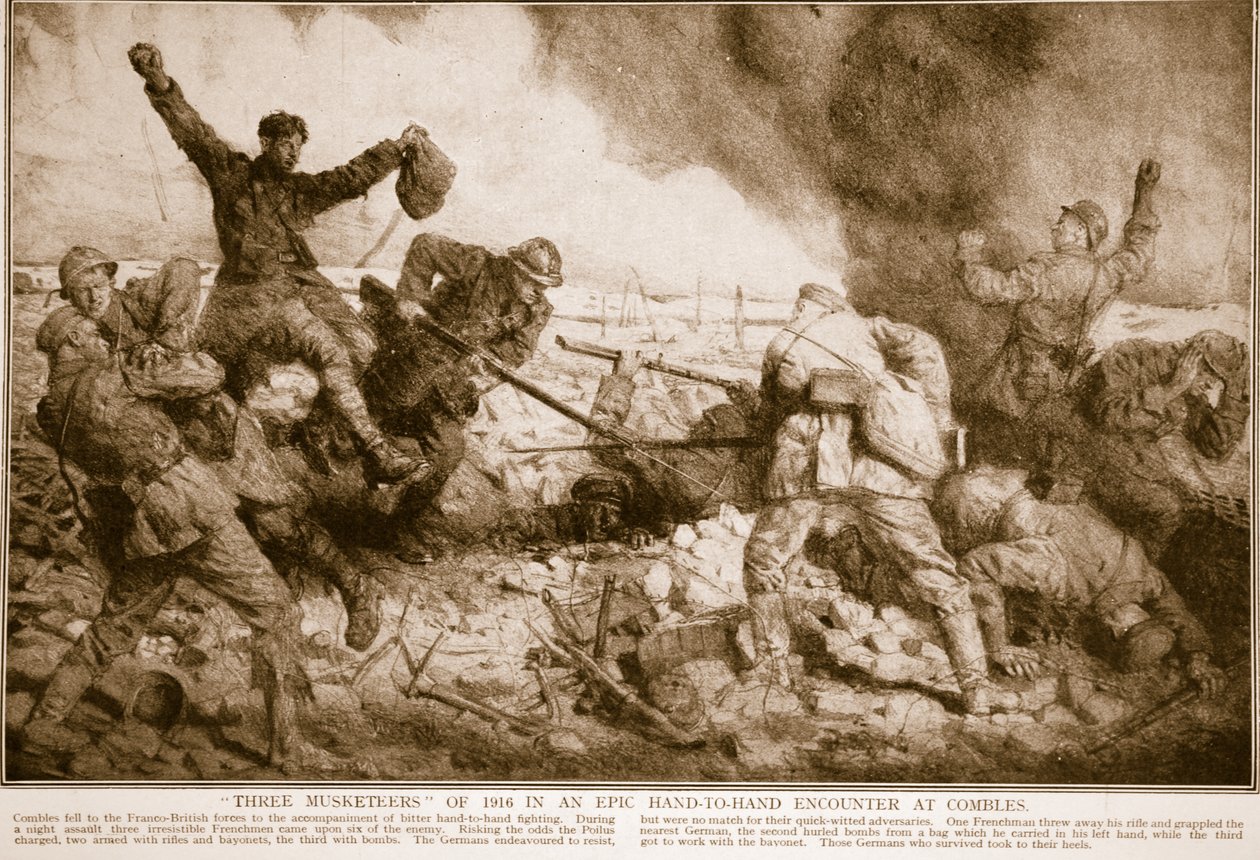 Tři mušketýři z roku 1916 v epickém boji zblízka u Combles, 1914-19 od English School
