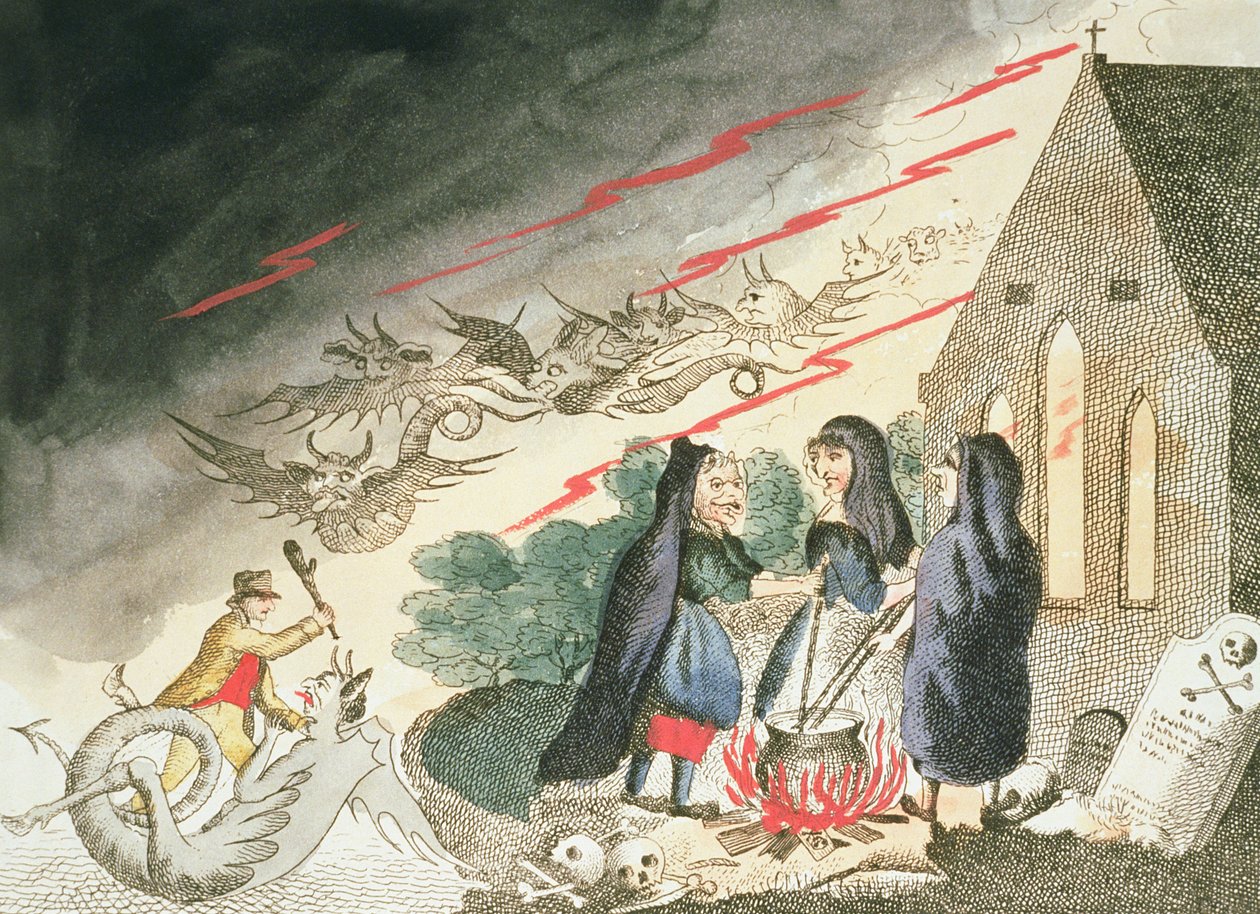 Tři čarodějnice na hřbitově, c.1790 od English School