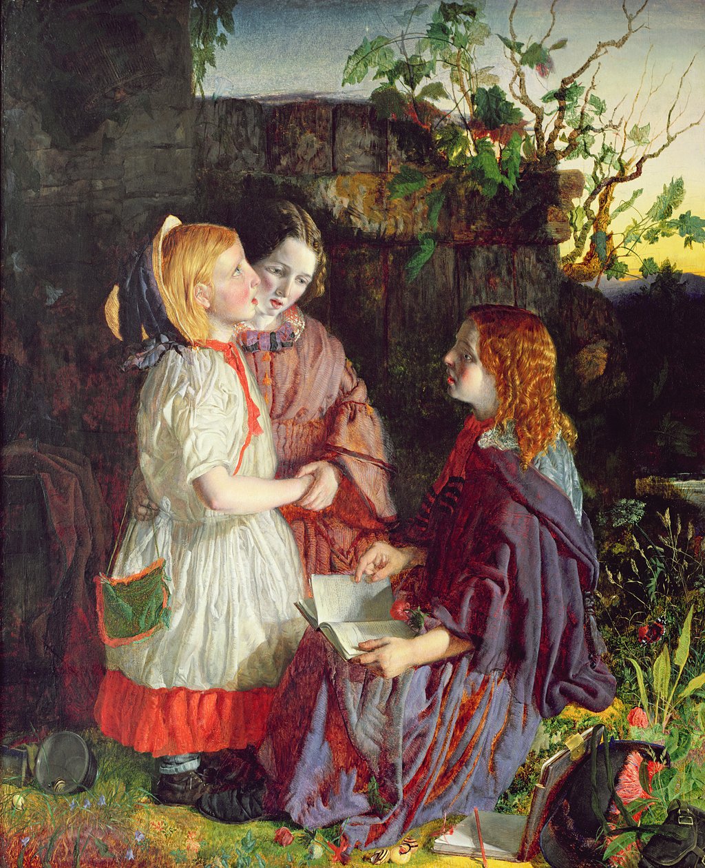 Tři mladé dívky v krajině, c.1860 od English School