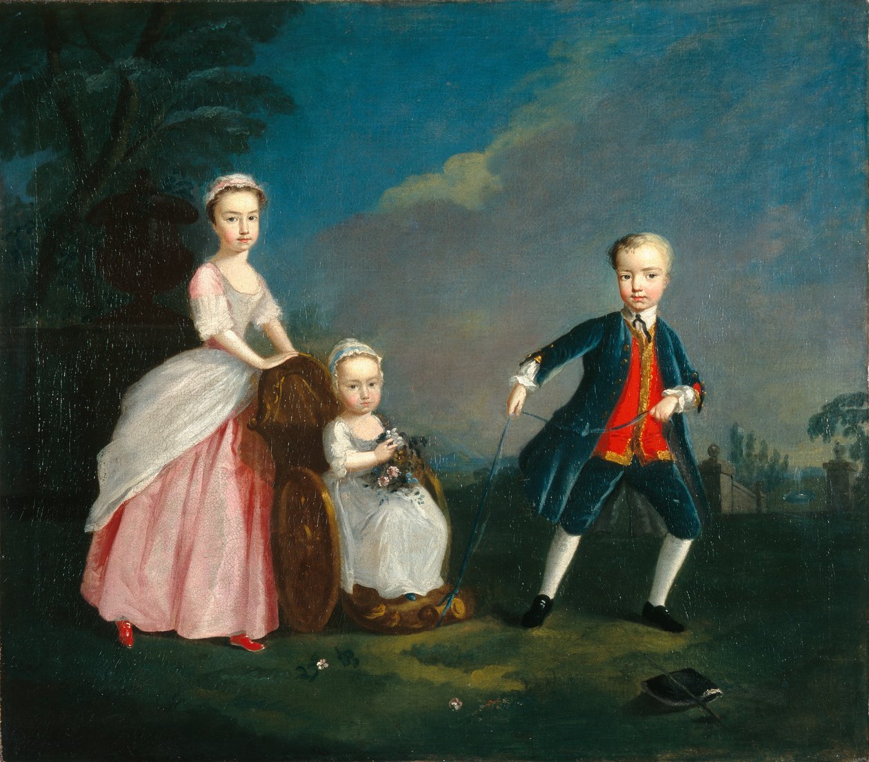 Tři děti v parku, cca 1750 (olej na plátně) od English School