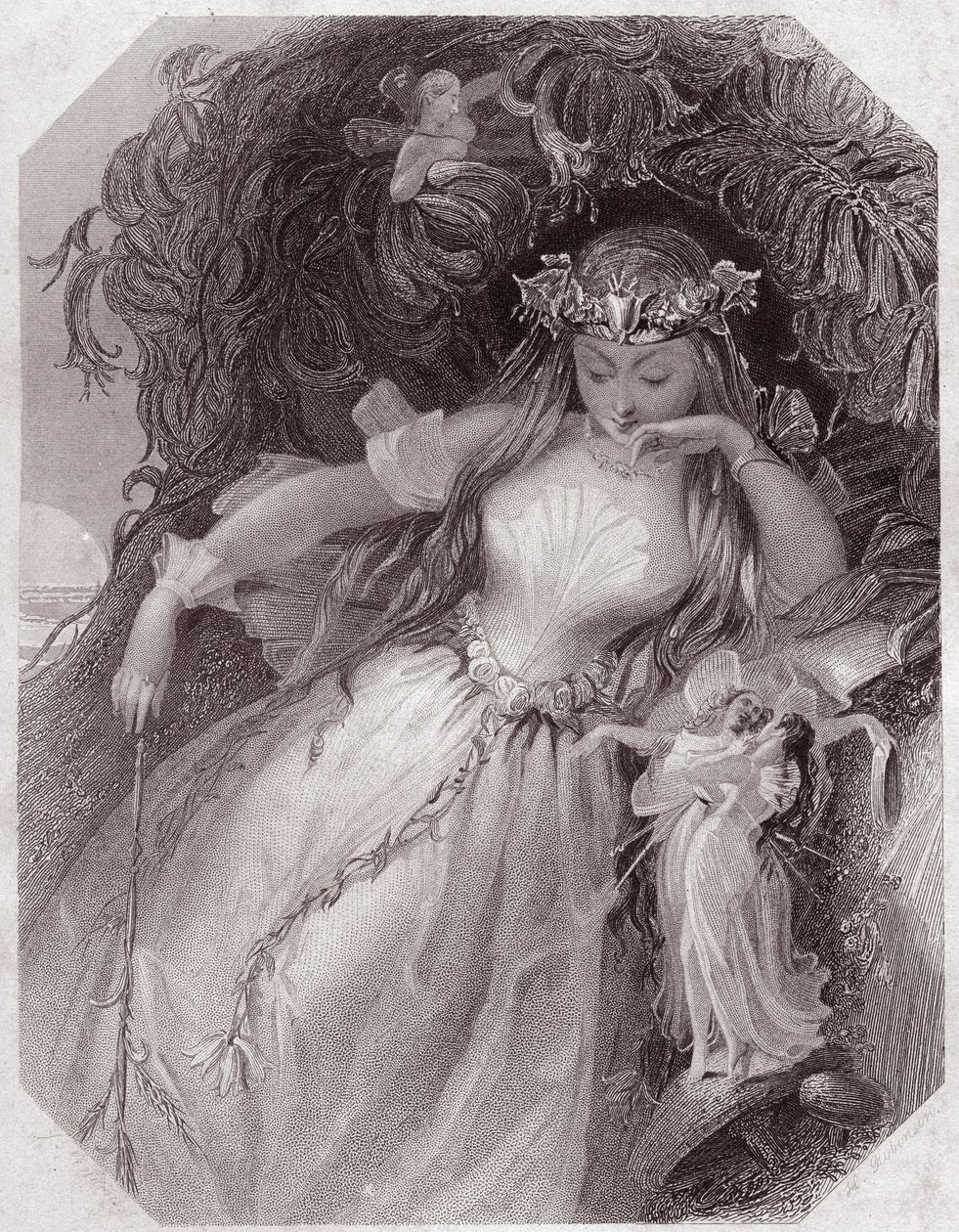 Titania (Sen letní noci) (Sen noci svatojánské) - v "" Shakespearově ženské galerii, sbírce čtyřiceti pěti vážných portrétů raných londýnských umělců, obohacených o kritické a literární poznámky"""" kolem roku 1838 - od “” Galerie tl od English School