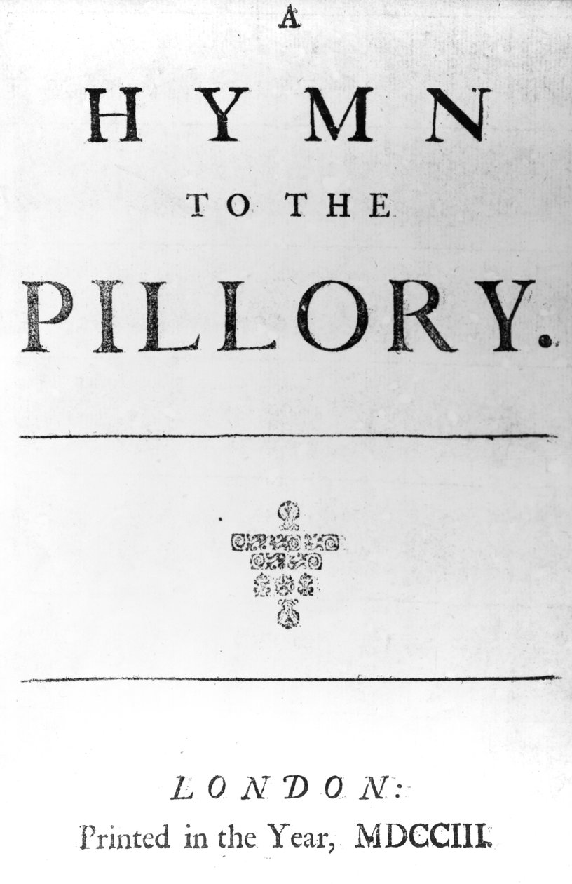 Titulní strana pro A Hymn to the Pranýř od Daniela Defoe, 1703 (tištěný papír) od English School