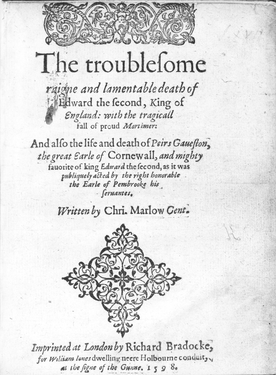 Titulní strana pro Edwarda II od Christophera Marlowa, vydaná 1598 (tištěný papír) od English School