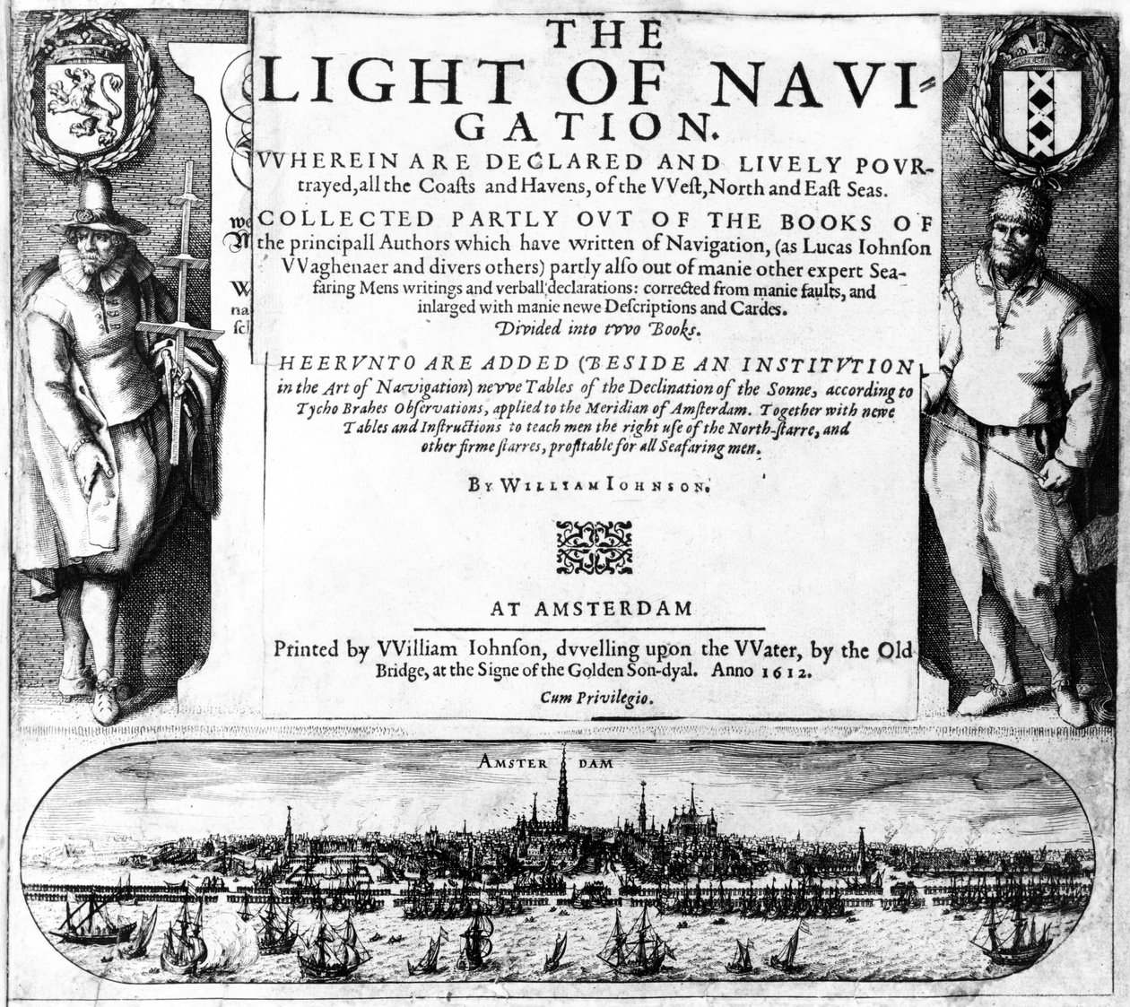 Titulní strana pro The Light of Navigation od Williama Johnsona, vydaná 1612 (knihtisk a rytina) od English School