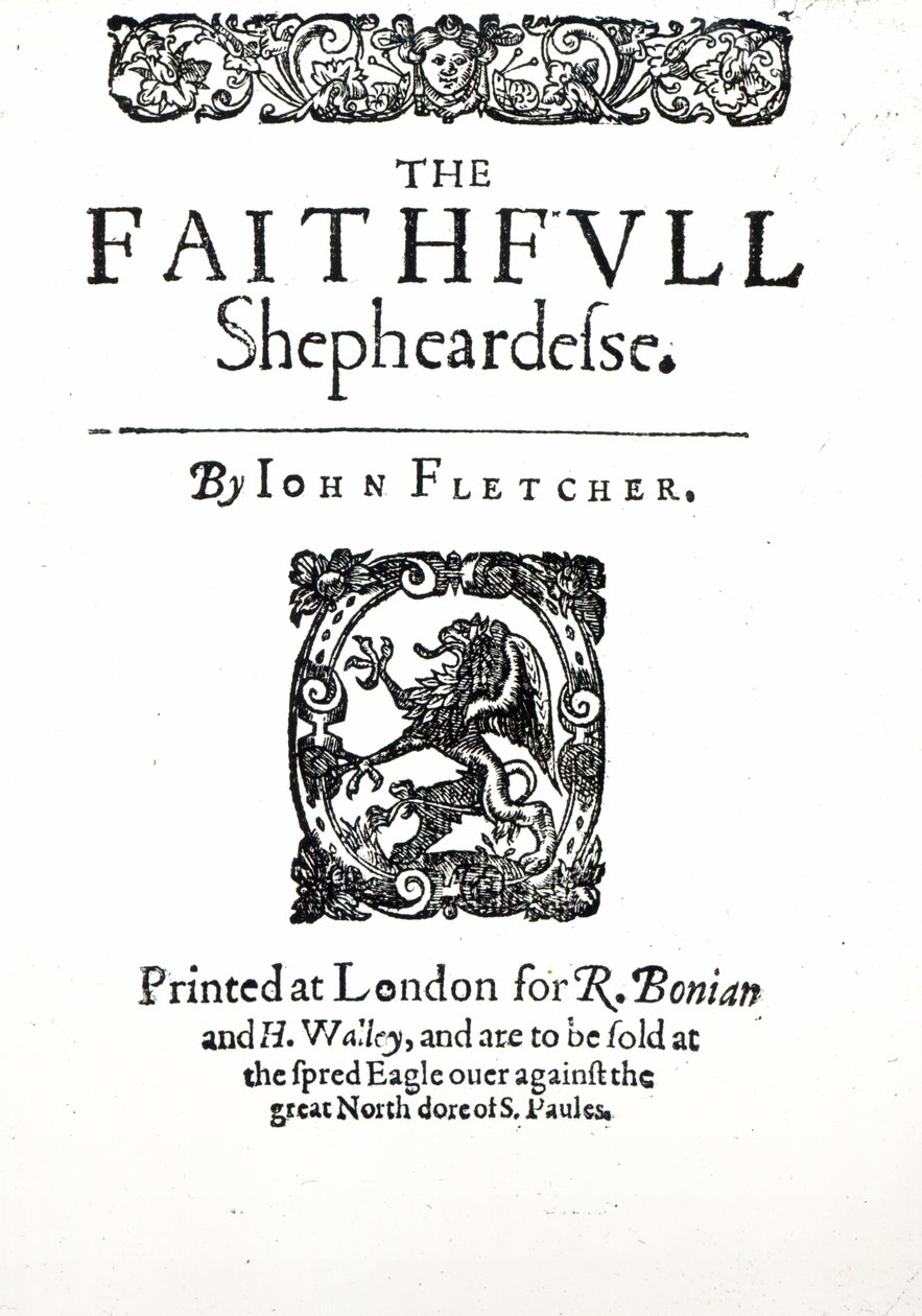 Titulní list k The Faithfull Shepherdess od Johna Fletchera, cca 1609 (tisk) od English School