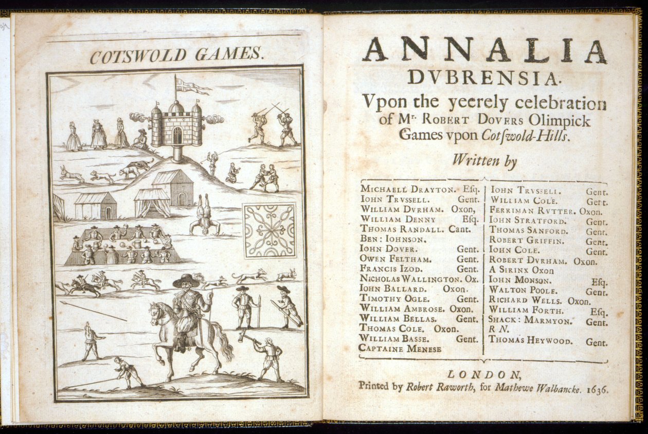 Titulní strana Annalia Dubrensia: Upon the Yeerely oslava pana Roberta Doversa Olimpick Games upon Cotswold Hills, 1636 od English School