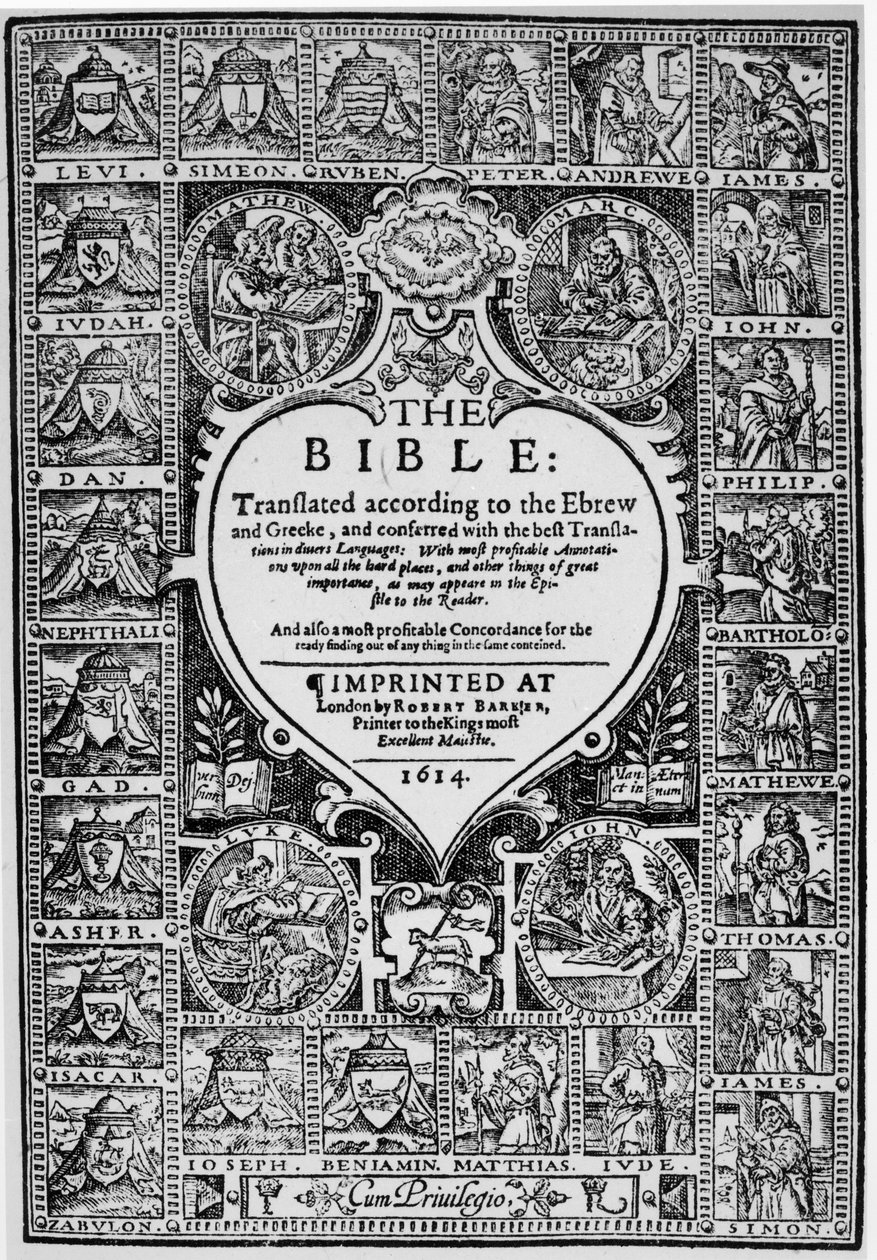Titulní strana pro anglický překlad Ženevské bible, 1614 od English School