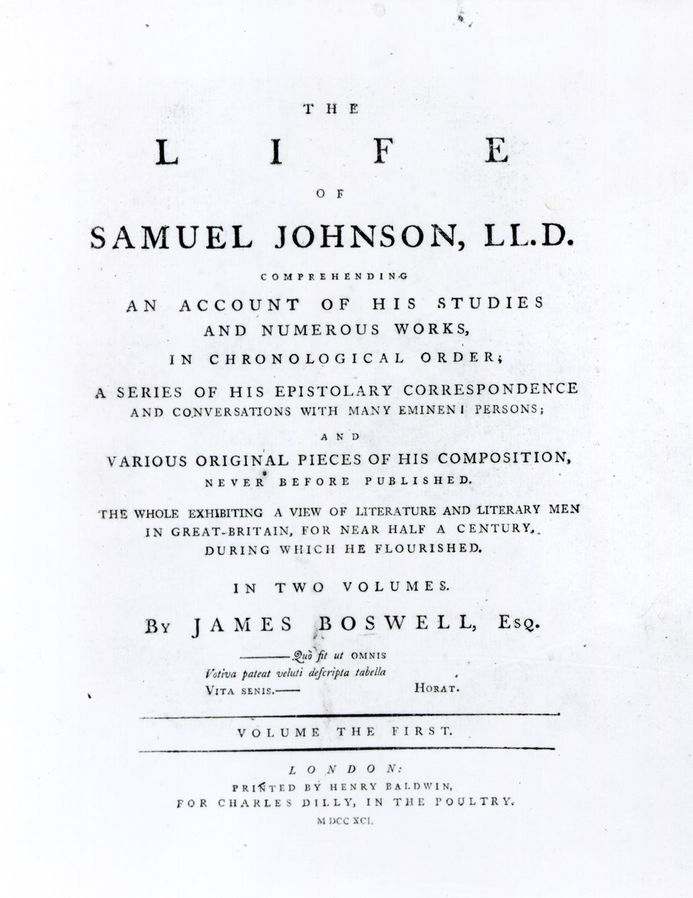 Titulní strana, ze Života Samuela Johnsona od Jamese Boswella (1740-1795) od English School