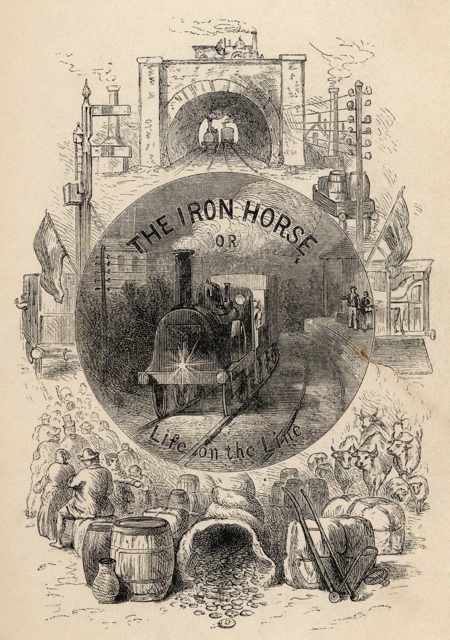 Titulní strana Železného koně aneb Život na lince od R.M. Ballantyne, publikoval 1884 od English School