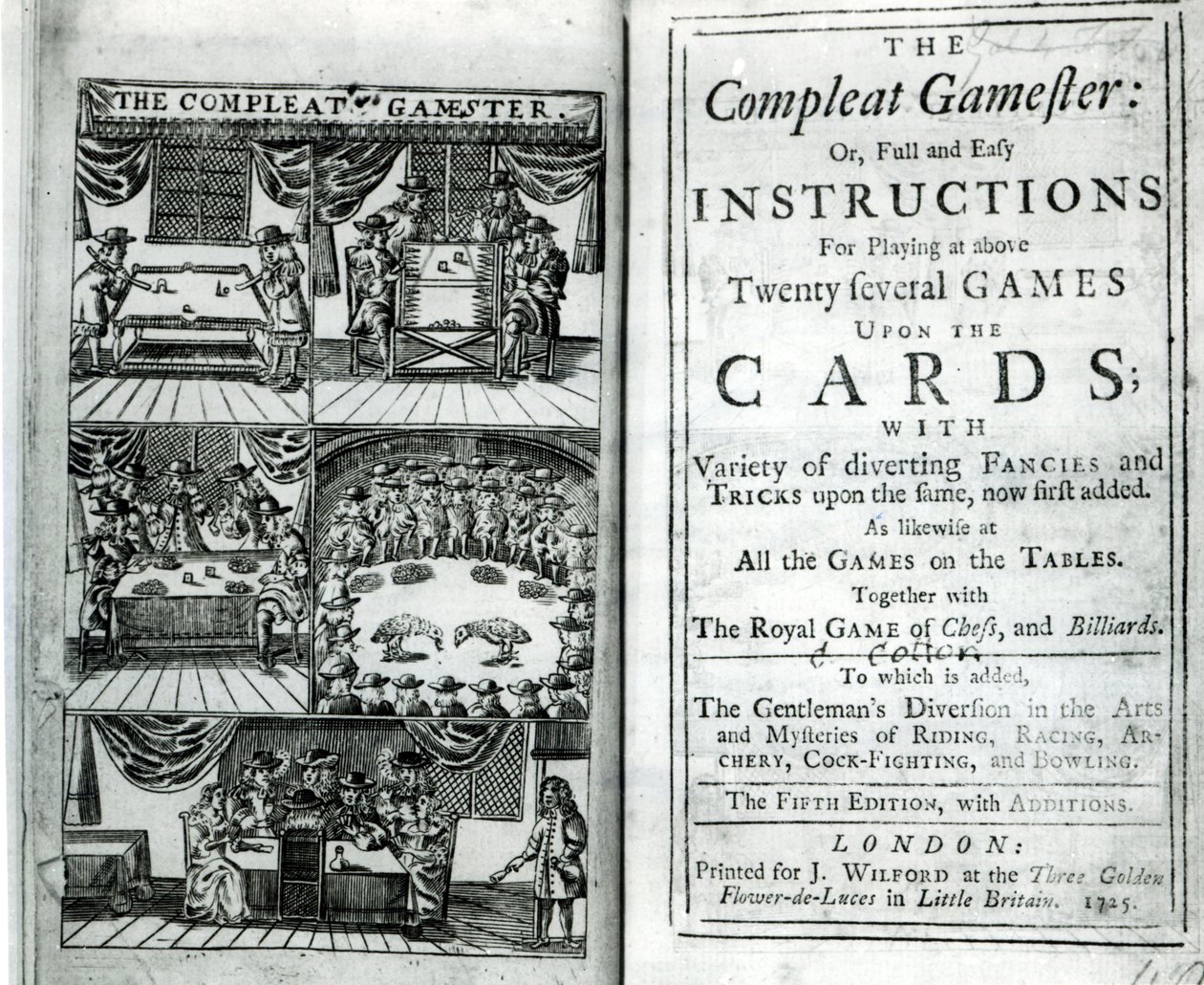 Titulní strana pátého vydání The Compleat Gamester, připisovaná Charlesi Cottonovi (1630-87), pub. 1725 od English School