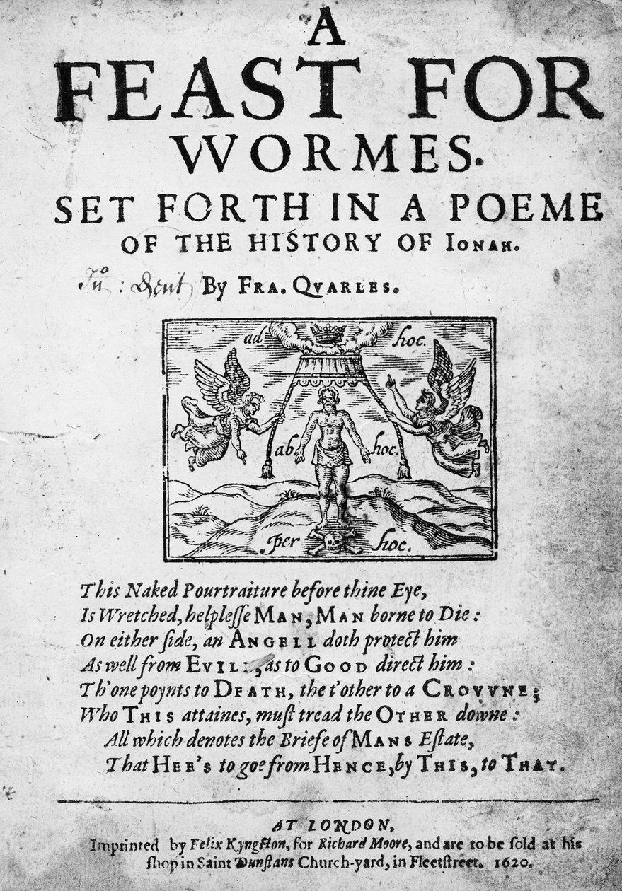 Titulní list knihy A Feast for Worms, set forth in a Poem of the History of Jonah od Francise Quarlese, 1620 od English School