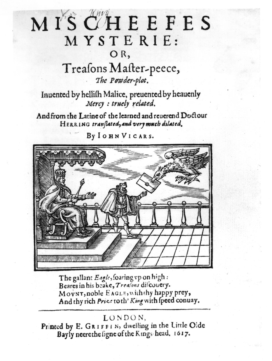 Titulní strana k Mischeefes Mysterie or Treasons Master-peece, the Powder-spiknutí, John Vickers, 1617 od English School