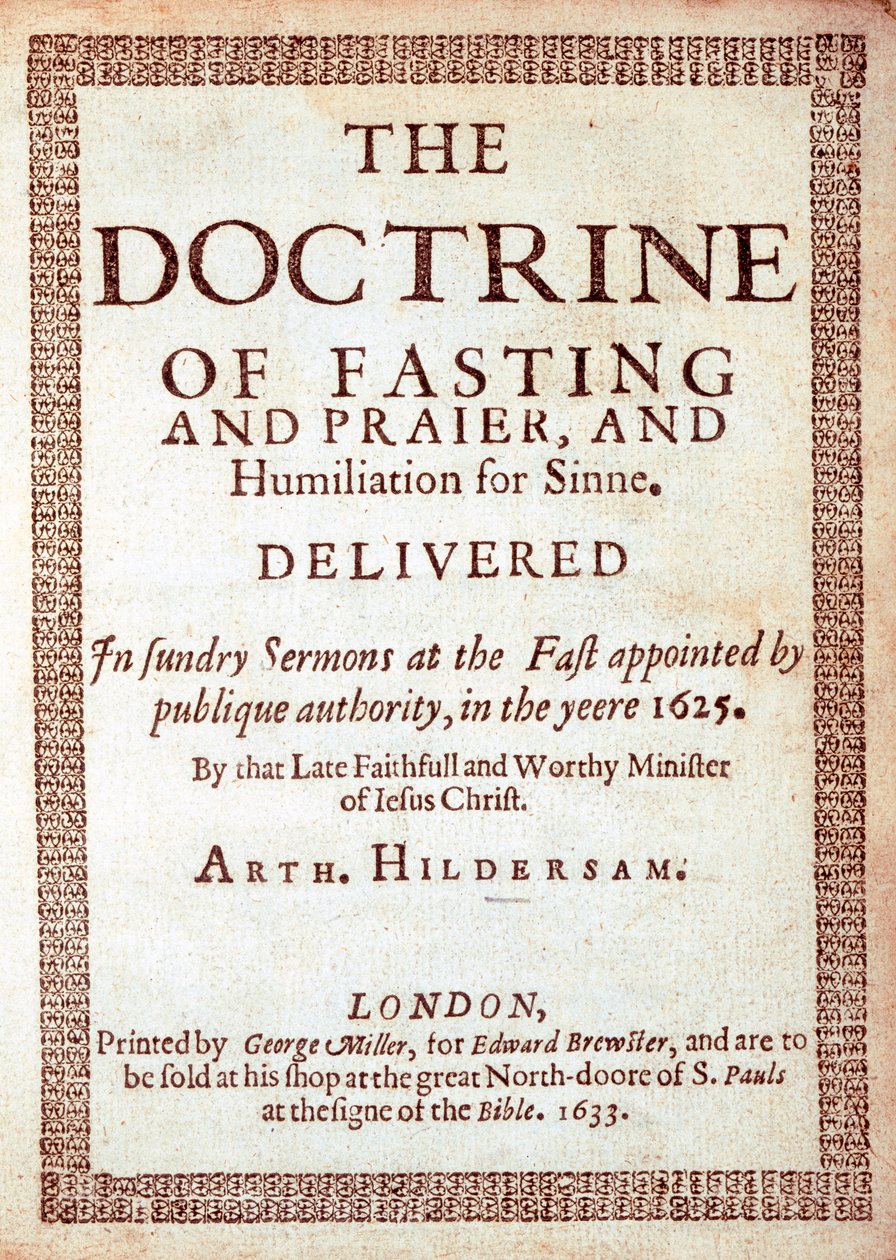Titulní strana Doktríny půstu od Arthura Hildersama, 1633 (tisk) od English School