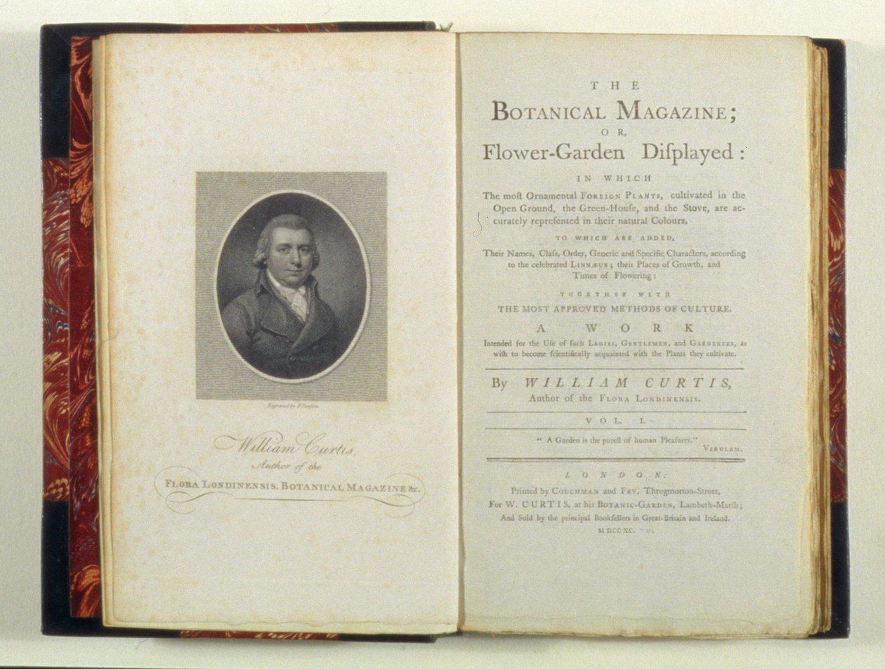 Titulní strana s portrétem Williama Curtise (1749-99), z The Botanical Magazine or Flower-Garden Displayed, od Williama Curtise, vydáno 1790 od English School