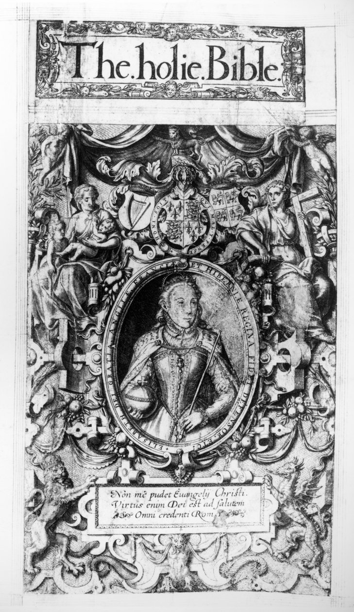Titulní strana Bishops Bible, pub. v roce 1568 od English School