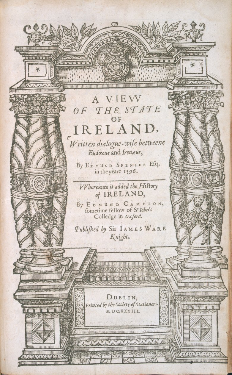Titulní strana k Pohledu na Irský stát a k historii Irska, 1633 od English School