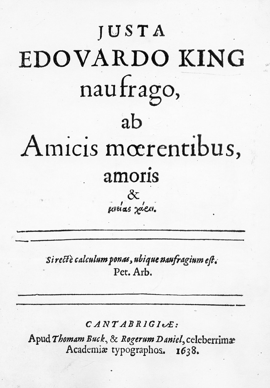 Titulní strana k Justa Edward King, ztroskotaný přítel ztroskotaný z truchlících lásky a ..., vydáno 1638 (tisk) od English School