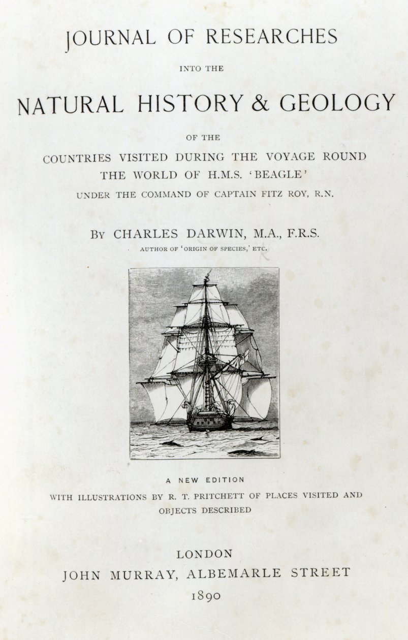 Titulní strana k The Voyage of the Beagle od Charlese Darwina, vydání vydané v roce 1890 od English School