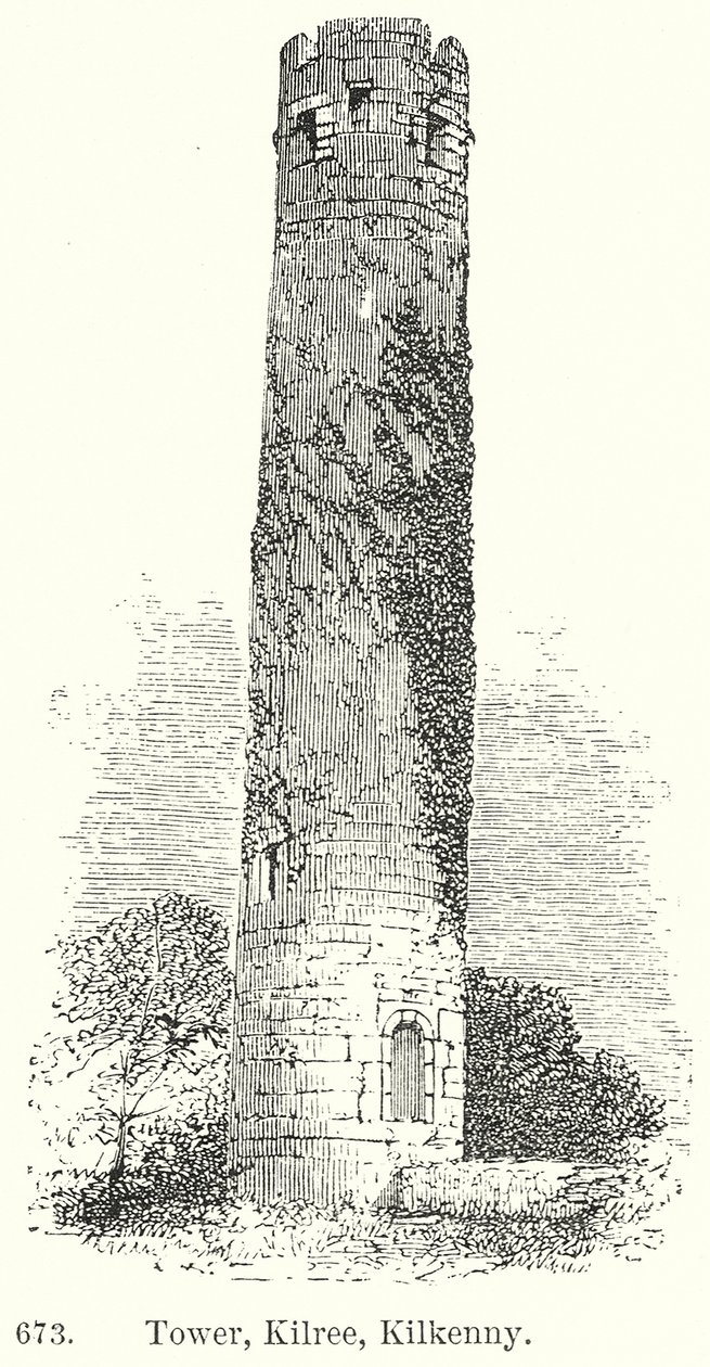 Věž, Kilree, Kilkenny (rytina) od English School