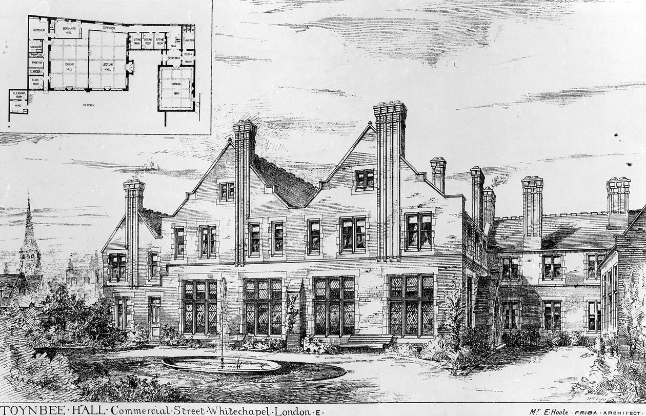 Toynbee Hall, ilustrace z časopisu The Builder, 14. února 1885 od English School
