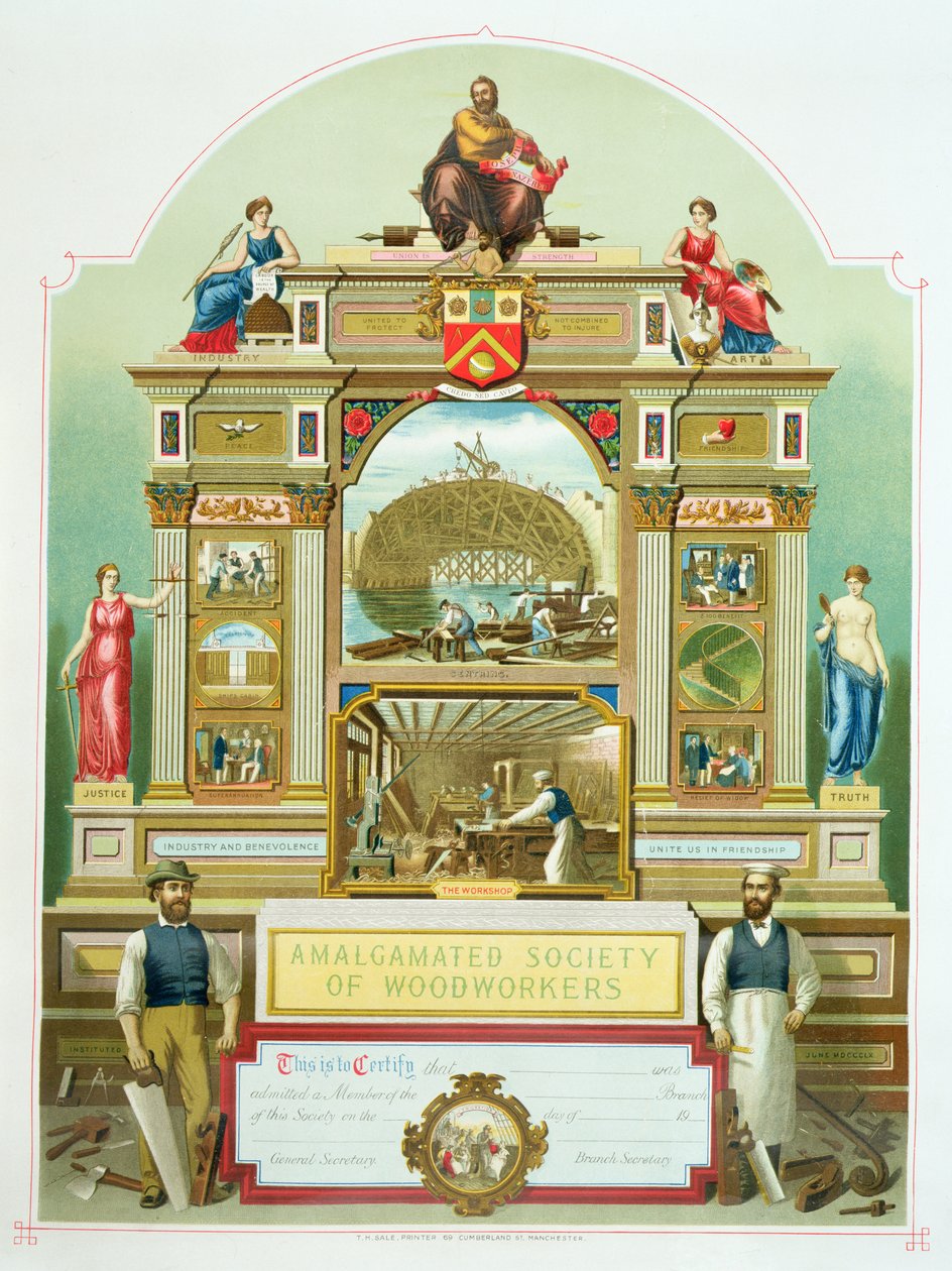 Obchodní znak Amalgamated Society of Woodworkers, 1860 od English School