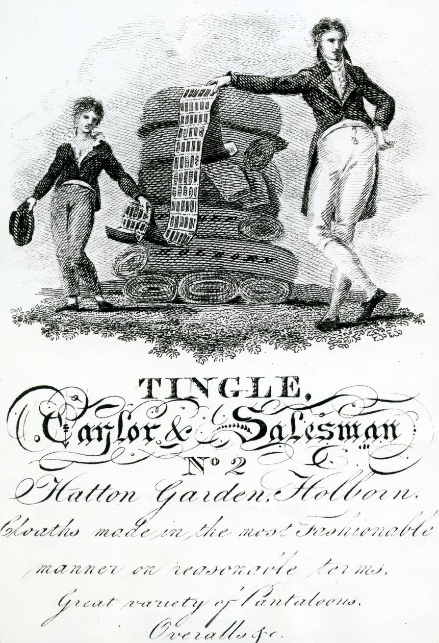 Obchodní karta pro Tingle, Taylor and Salesman, No 2 Hatton Garden, Holborn (rytina) od English School