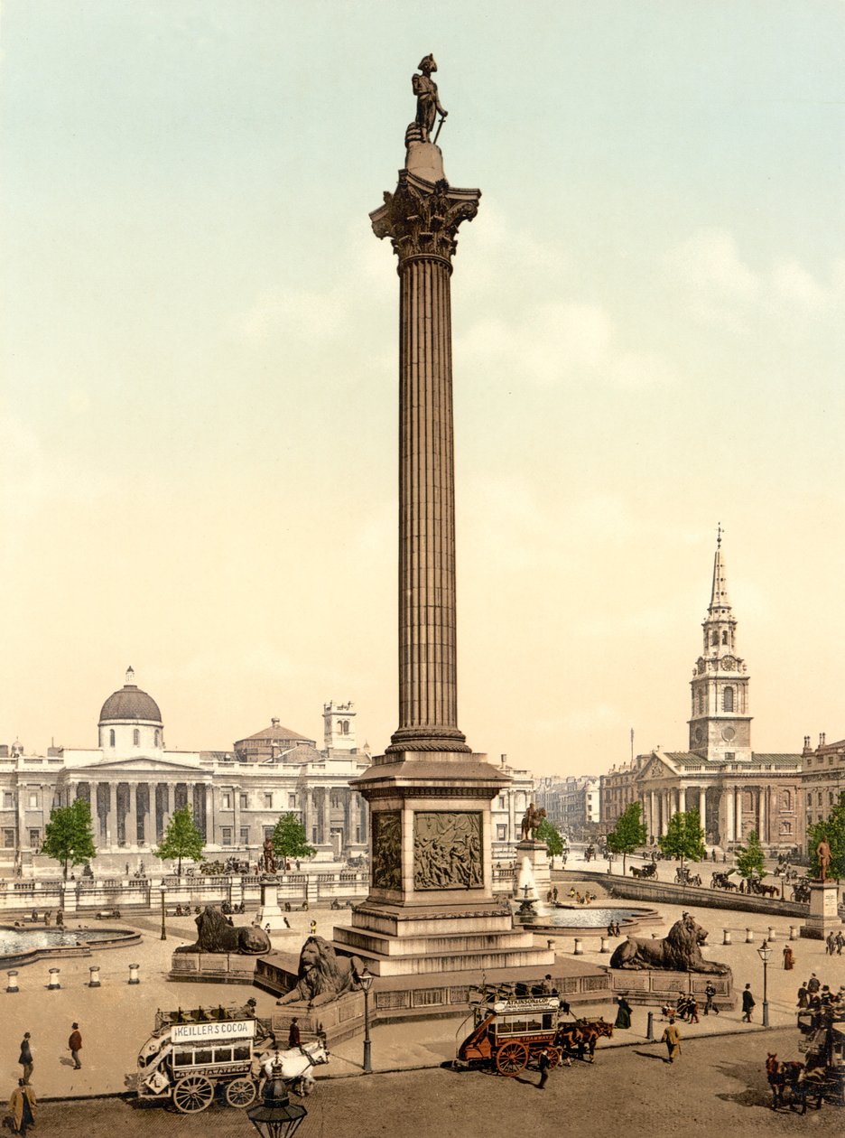 Trafalgar Square, Londýn (ručně kolorovaná fotografie) od English School