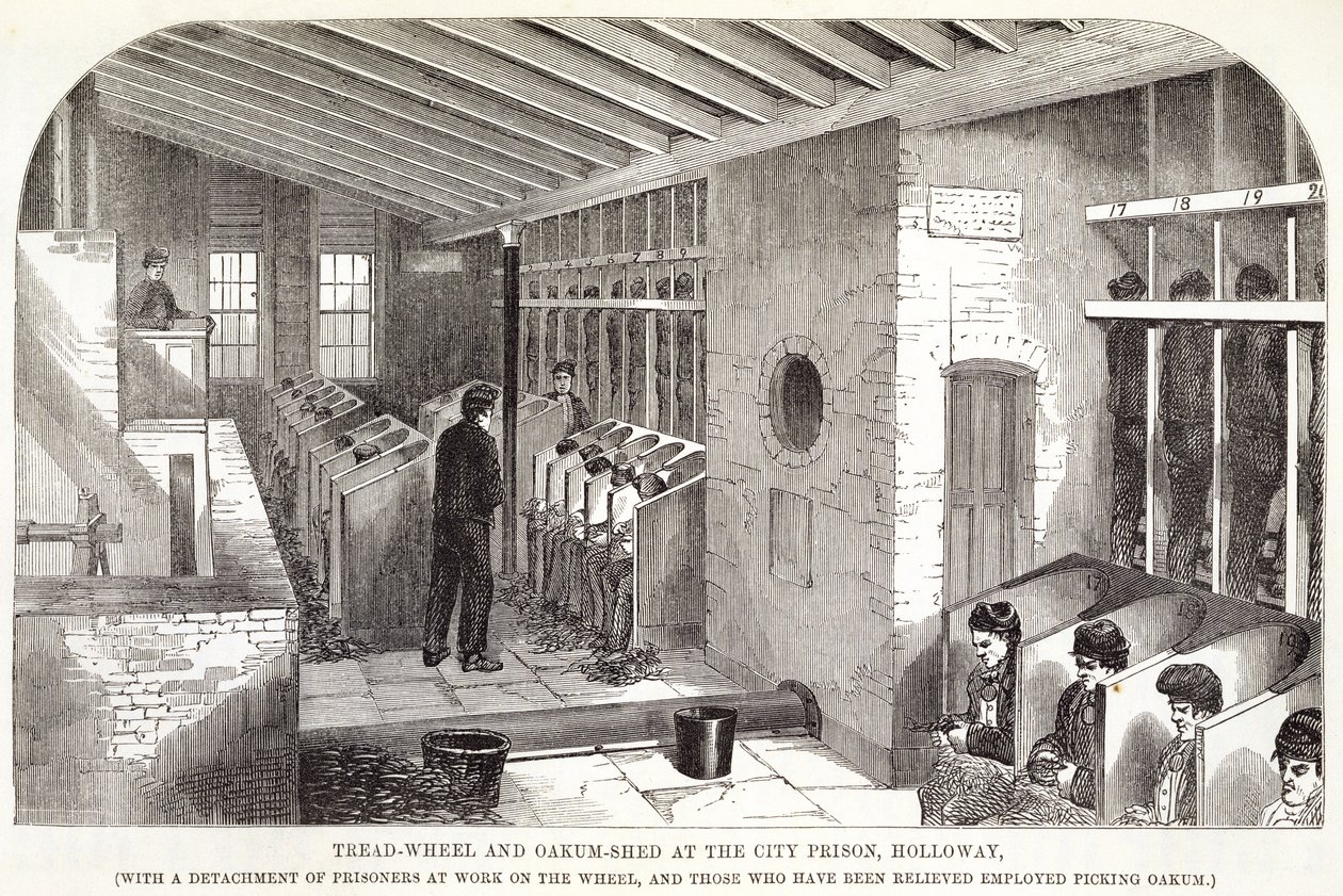 Tread-Wheel and Oakum-Shed at the City Prison, Holloway, z The Criminal Prisons of London and Scenes of Prison Life od Henryho Mayhewa (1812-87) a Johna Binnyho, 1862 od English School