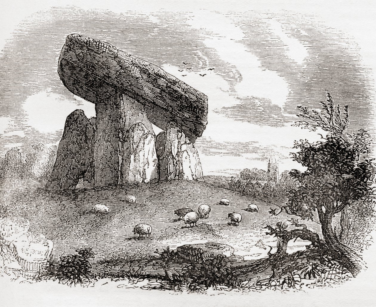 Trethevy Quoit, megalitická hrobka v Cornwallu, Anglie, ze staré Anglie: A Pictorial Museum, pub. 1847 od English School