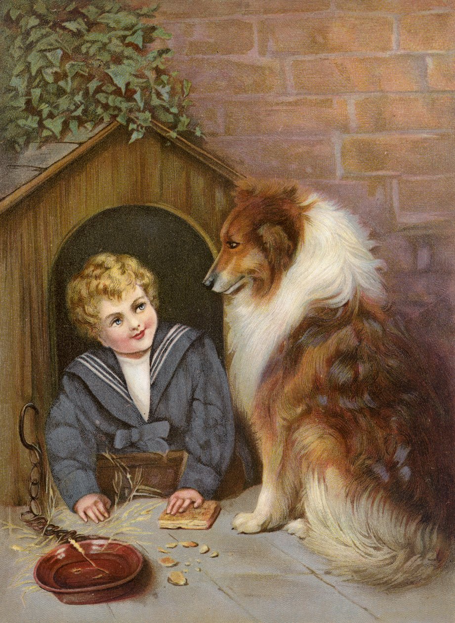Turned Out - Chlapec předstírá, že je pes kolie (barevná litografie) od English School
