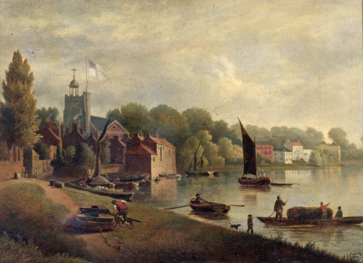 Twickenham Church při pohledu po proudu, 1800-30 od English School