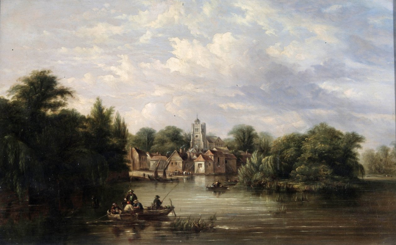 Kostel Twickenham, nábřeží a ostrov Eel Pie, Middlesex, po roce 1713 od English School