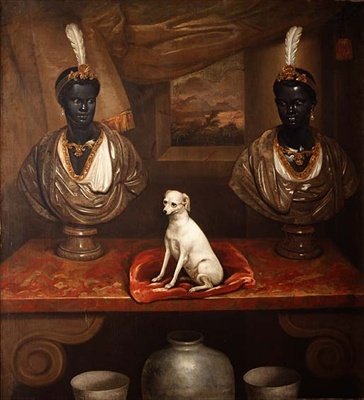Dvě Blackamoorské busty a teriér, kolem roku 1720 od English School