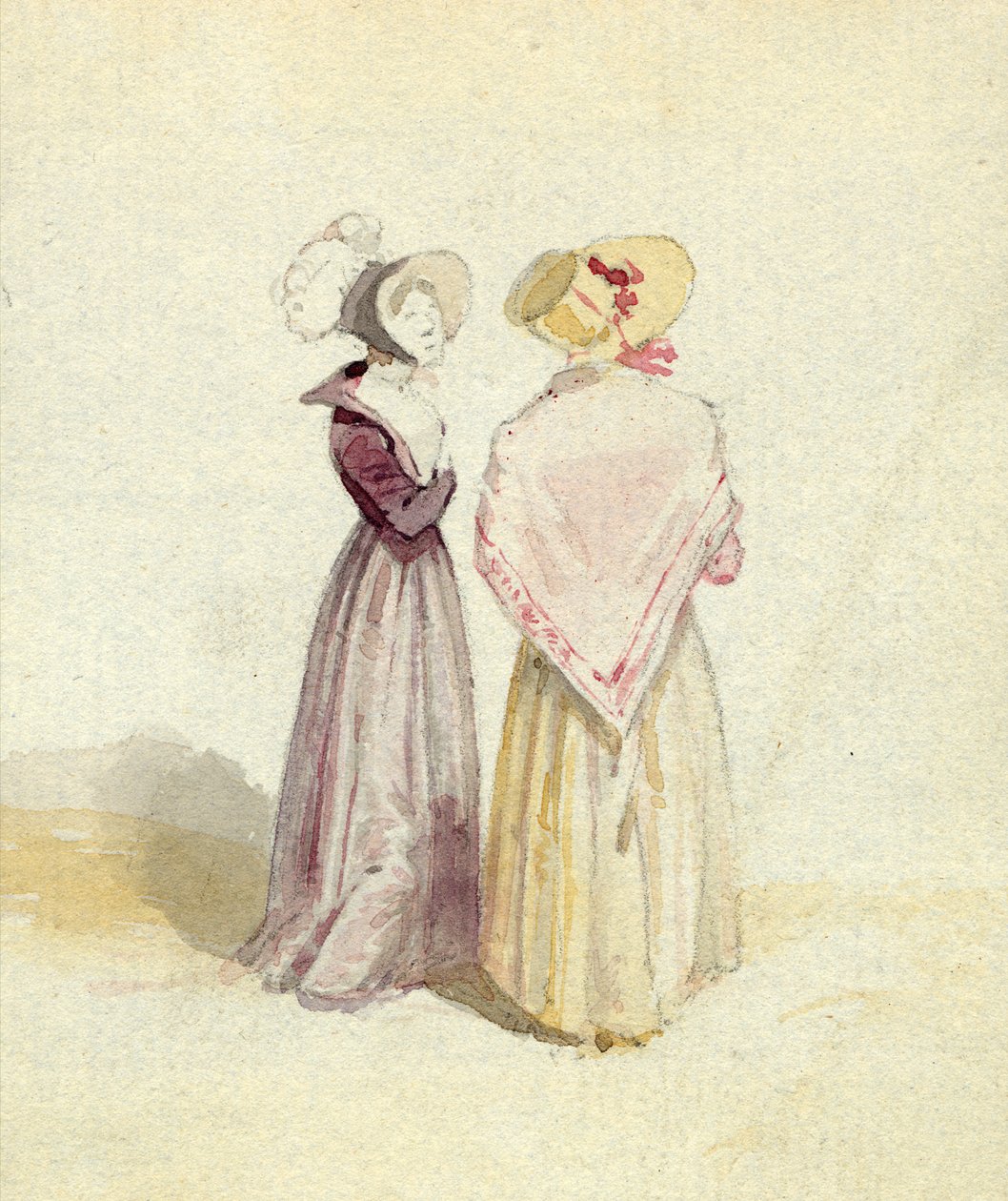 Dvě ženy v čepcích, asi 1825 (čb na papíře) od English School