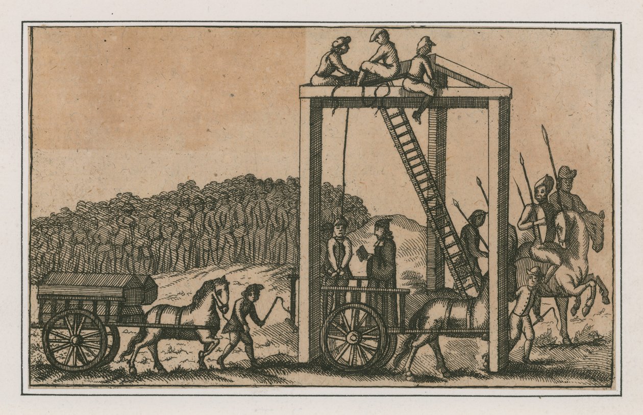 Tyburnský strom, kolem roku 1680 (rytina) od English School