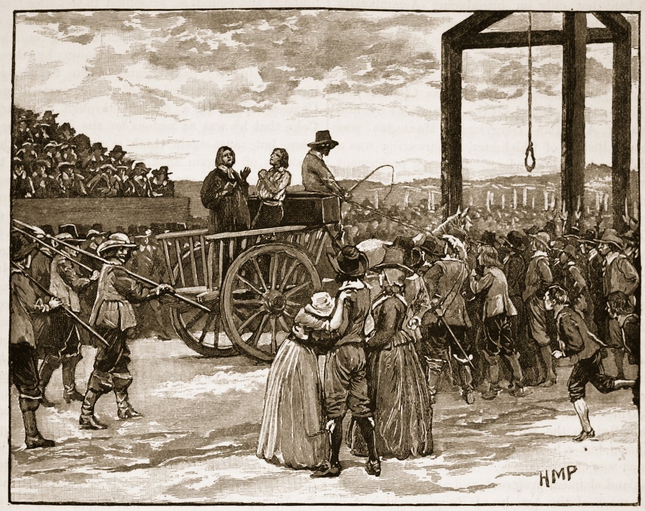 Tyburn v době Karla I., ilustrace z Cassells Illustrated History of England (sépiová fotografie) od English School