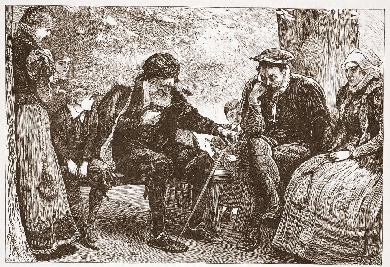 Under the Linden-trees, ilustrace z Historie protestantismu od Jamese Aitkena Wylie (1808-1890), hospoda. 1878 od English School